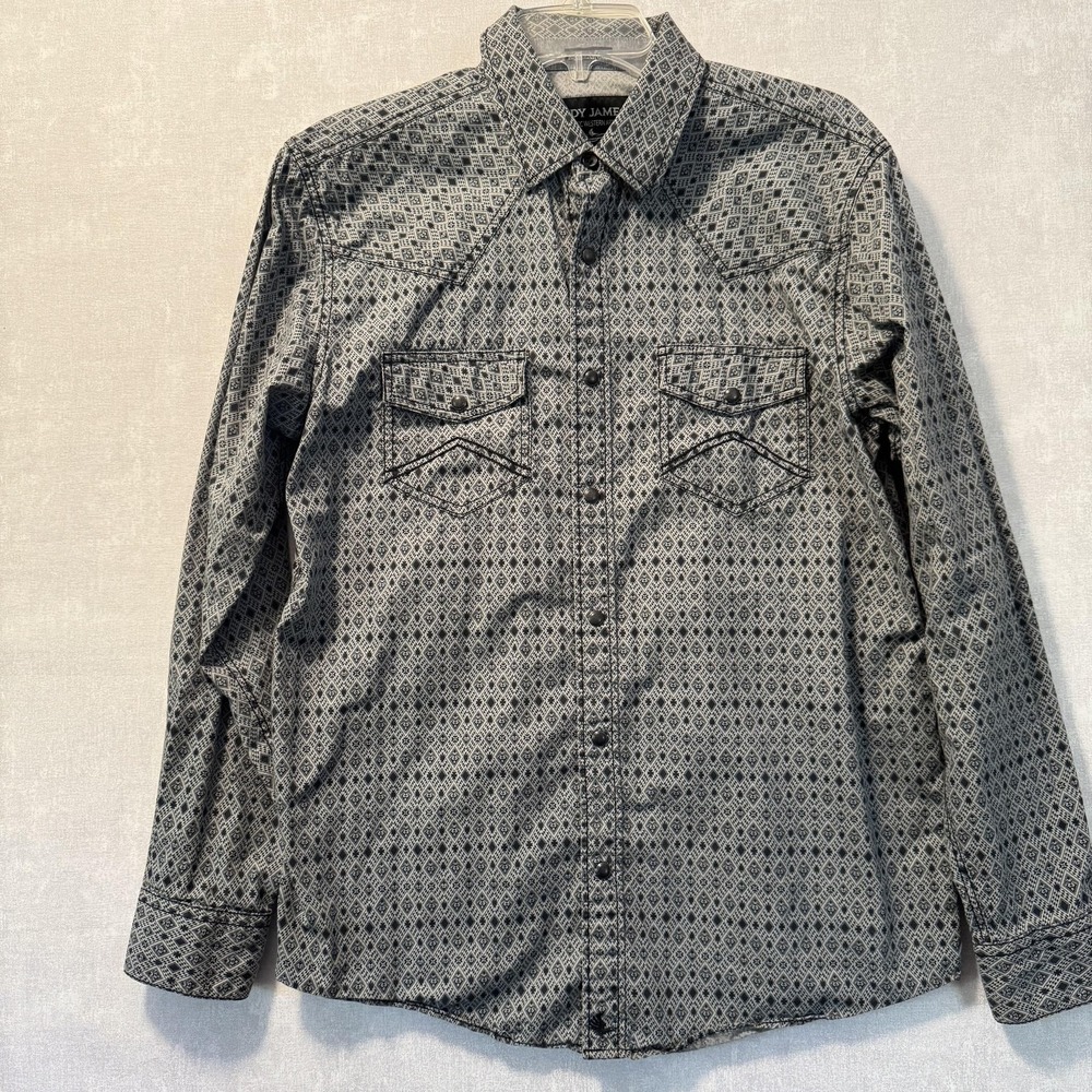 Cody James Shirt Mens Medium Black‎ Gray Western Pearl Snap Long Sleeve Aztec